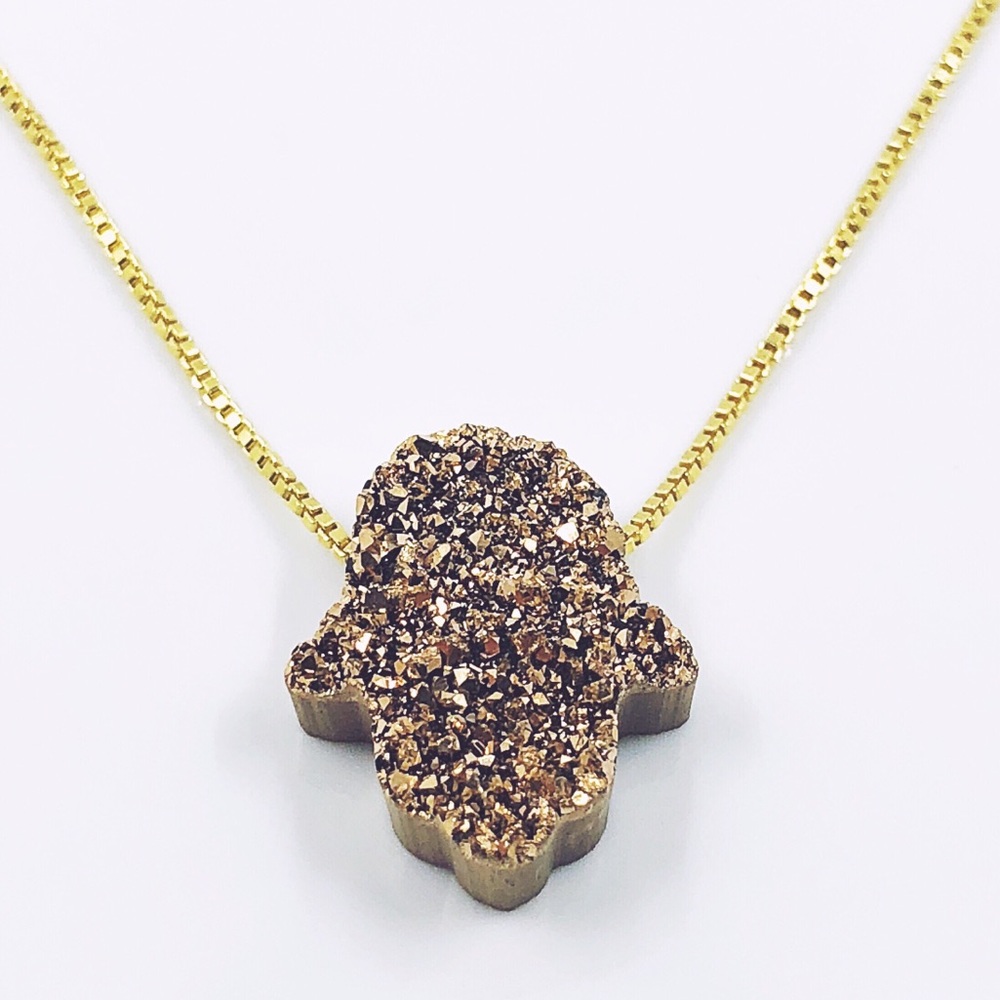 DRUZY CRYSTAL QUARTZ HAMSA PROTECTION NECKLACE
